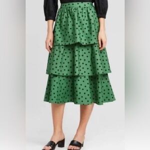 Who What Wear size 10 cotton polka dot Midi Skirt - 3 ruffled tiers